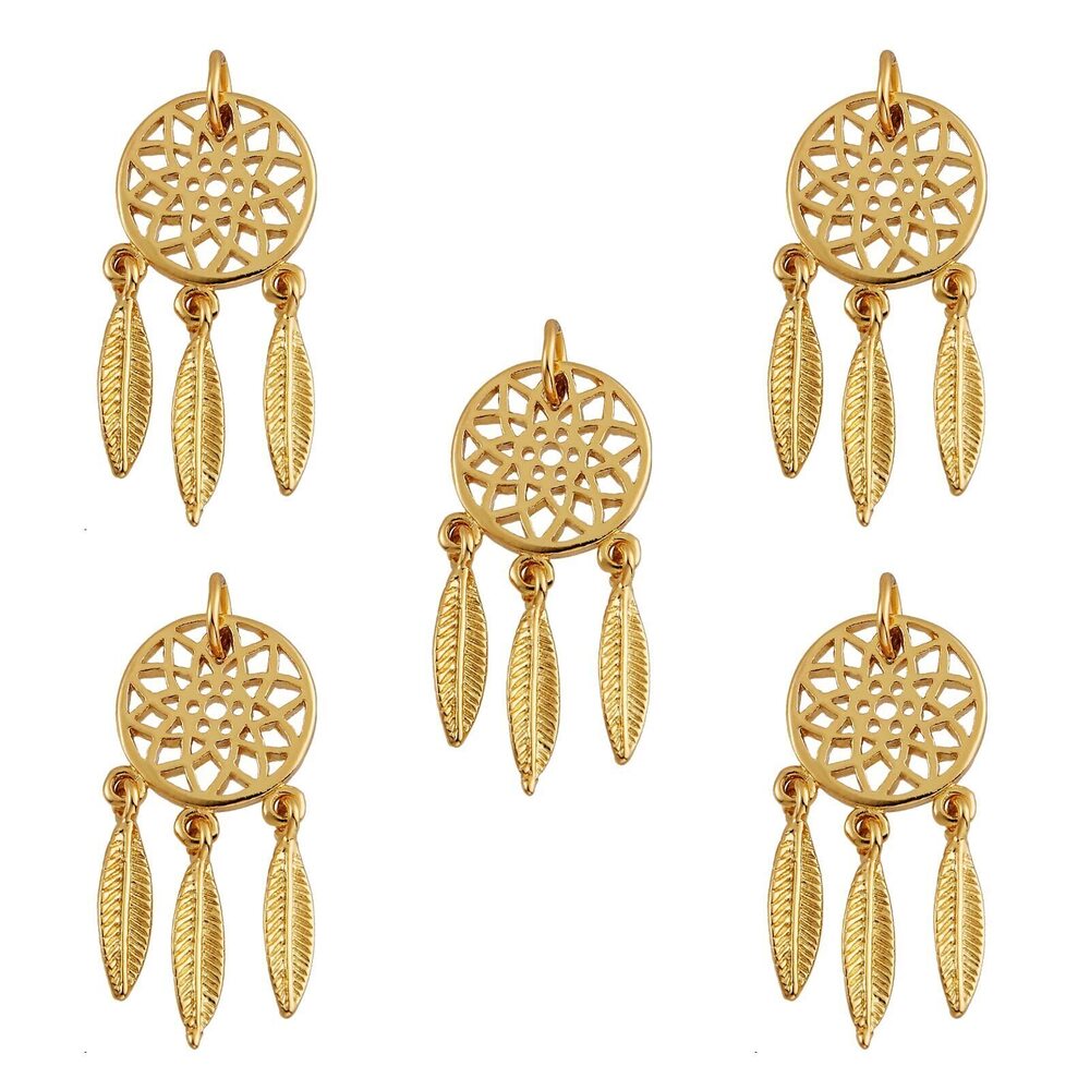 8212 5 Pcs Dream Catcher Charm Pendants Woven Net Charm Real 18K Gold